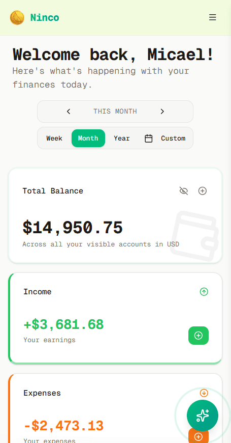 Ninco Dashboard Overview Mobile